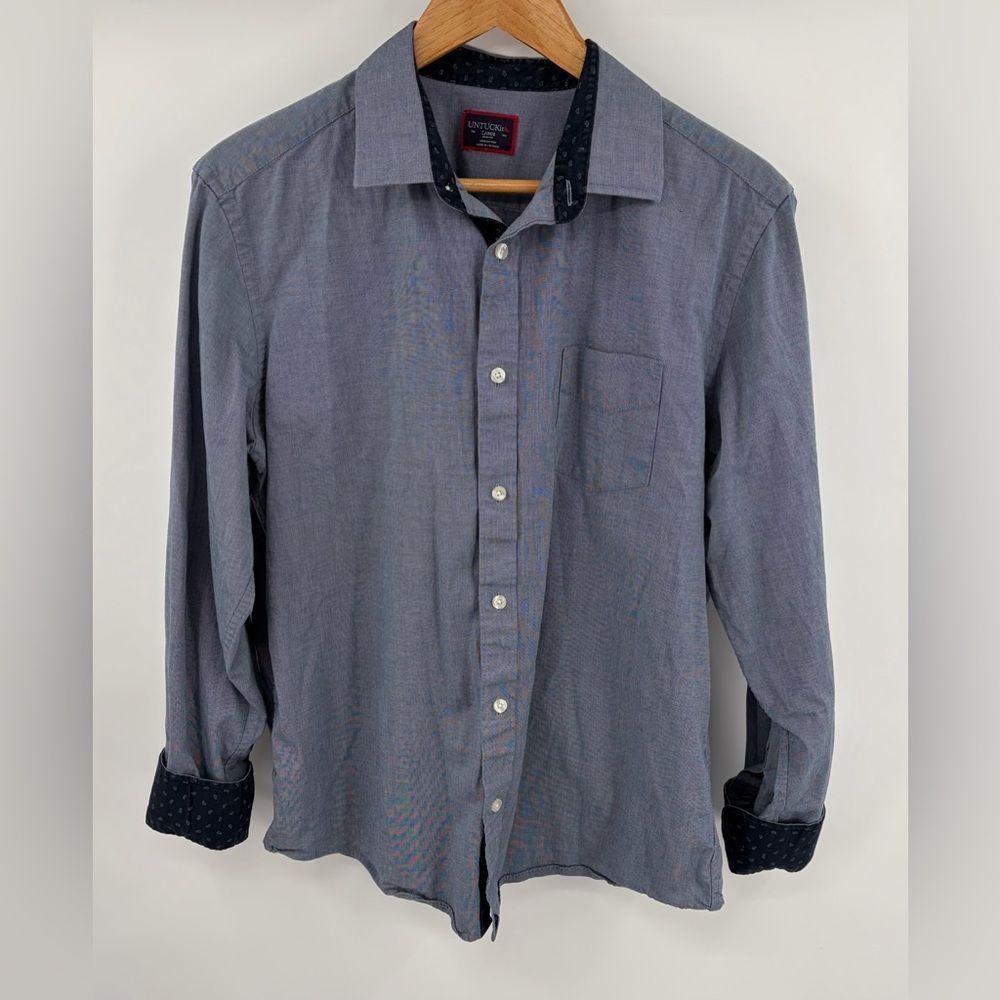 Untuckit Monterra Slim Fit Blue Paisley Cuffs Button Down Shirt Men’s L Preppy